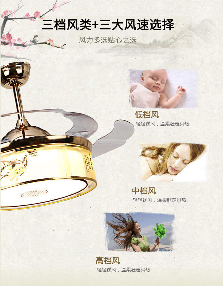 新中式LED遙控隱形風(fēng)扇燈客廳臥室餐廳吸頂?shù)跎葻魞和{(lán)牙電吊扇