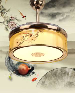 新中式LED遙控隱形風(fēng)扇燈 客廳臥室餐廳吸頂?shù)跎葻魞和{(lán)牙電吊扇